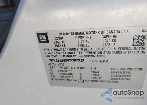 2012 GMC Terrain Sle-2 из США, поврежденный, VIN 2GKALSEK5C6360348